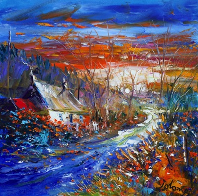 An Autumn Sunset Dunrostan Knapdale Argyll 16x16